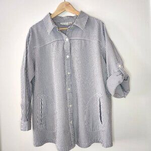 Joan Rivers 2X Striped Cotton Button-Down Shirt with Pockets